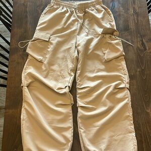 Tan Drawstring Parachute Cargo Pants